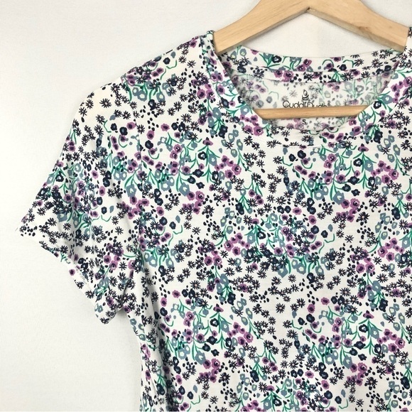 Cuddl Duds White Purple Ditsy Floral Short Sleeve T-Shirt S - Picture 4 of 5